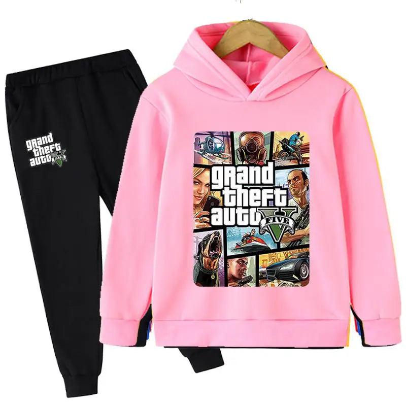 M&T Wear - Kids Game Gta 5 2pcs Hooded Sweatshirt+Jogging Pants Suits 3-13 Years Boys Girls Spring Autumn Tracksuits Children Clothes Sets