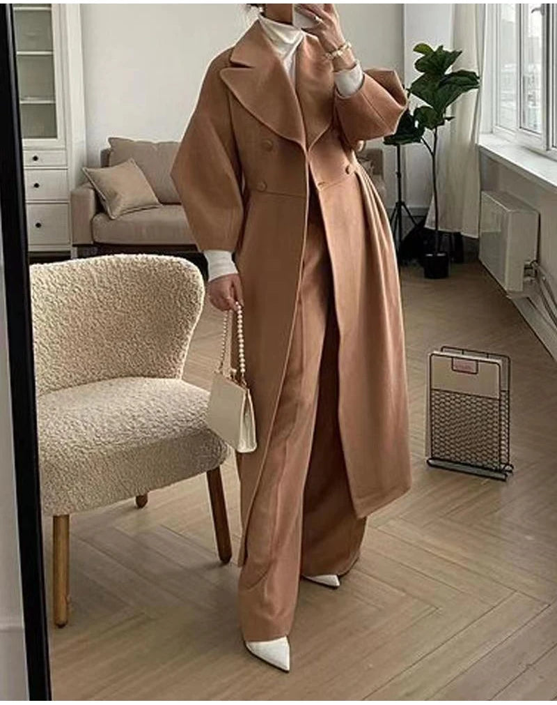 M&T Wear - Winter Coat For Women Fashion Solid Loose Lapel Double Breasted Trench Vintage Long Sleeve Jackets Warm Thick Woman New In Coats