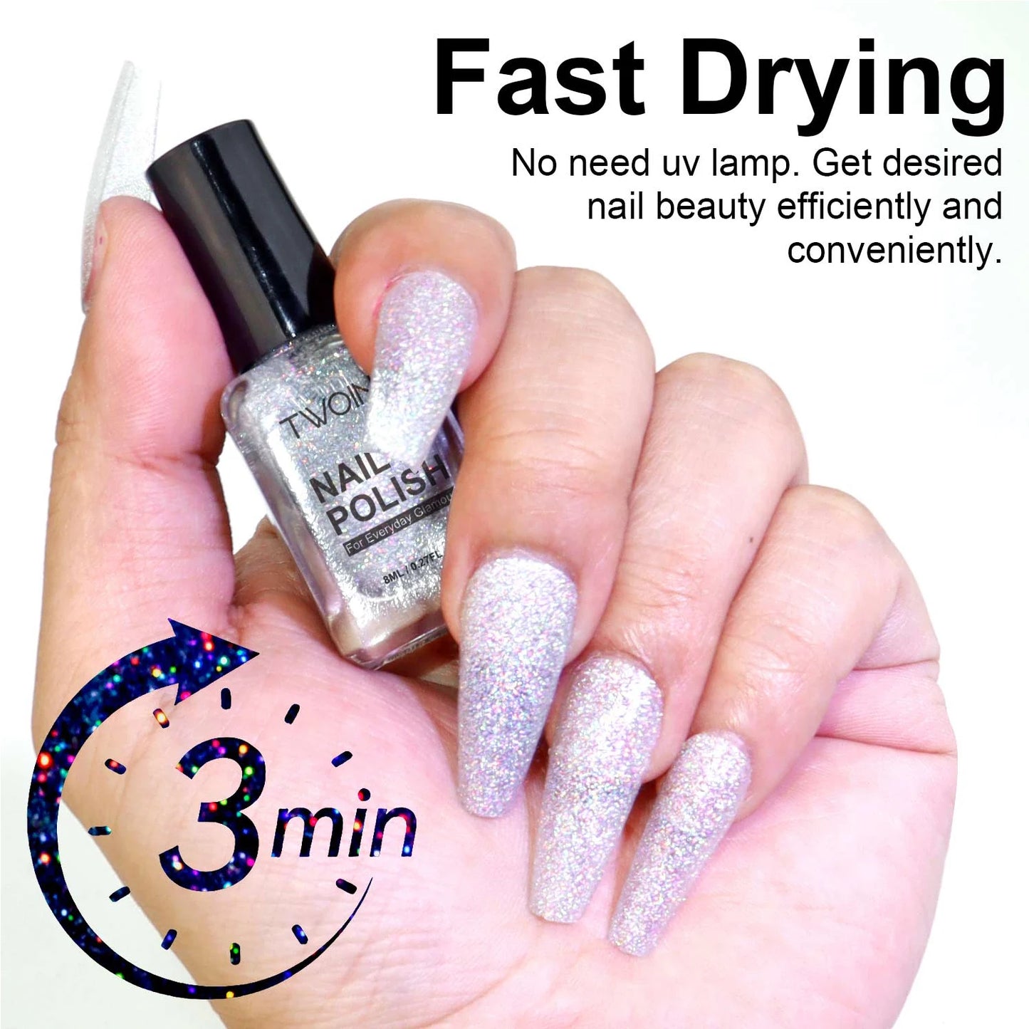 M&T Wear - 8ml Holographic Silver Glitter Nail Polish