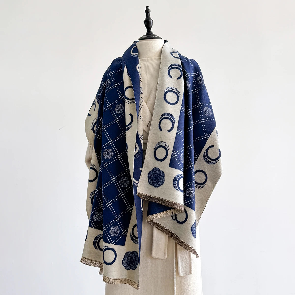 M&T Wear - Luxury Designer Brand Winter Blanket Scarf Shawls for Women Warm Pashmina Cashmere Exquisite Floral Print Large Wrap Long Foular