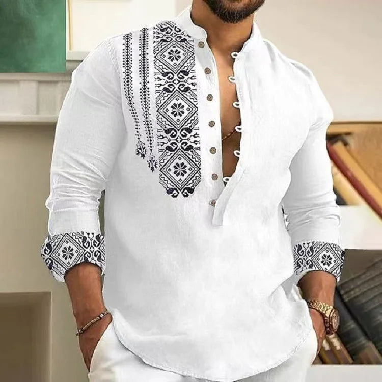 M&T Wear - New Long-sleeved Stand Collar Trendy Half-cardigan Casual Thin Shirts for Men