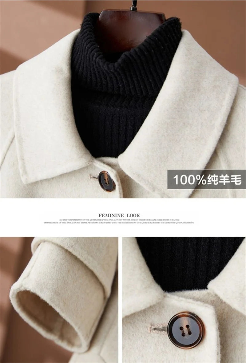 100% Wool Coat Women's Wear 2024 Autumn/Winter Fashion Temperament Double sided Cashmere Coats with Belt Elegant Long Overcoat