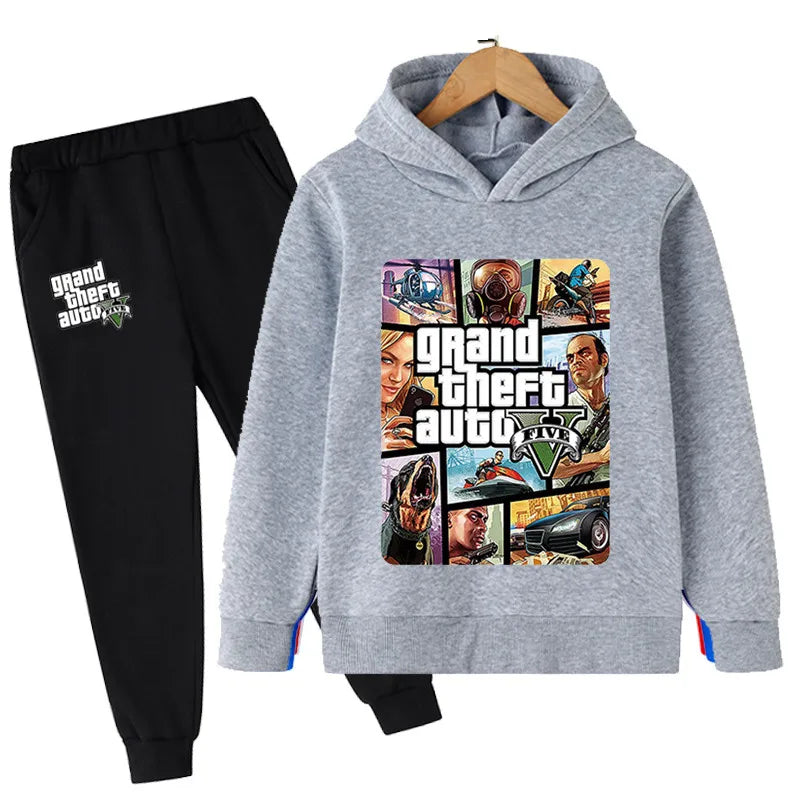 M&T Wear - Kids Game Gta 5 2pcs Hooded Sweatshirt+Jogging Pants Suits 3-13 Years Boys Girls Spring Autumn Tracksuits Children Clothes Sets