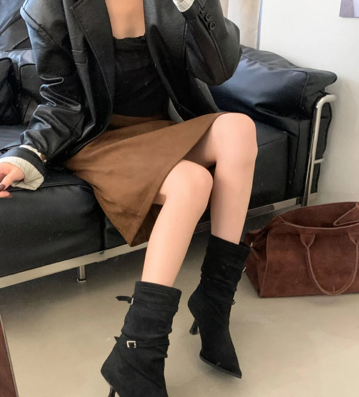 M&T Wear -  Sexy Pointed Toe Women Boots Autumn High Heels Shoes Luxury Chelsea Boots Party Stiletto Pumps New Plus Size 40 Mujer Botas