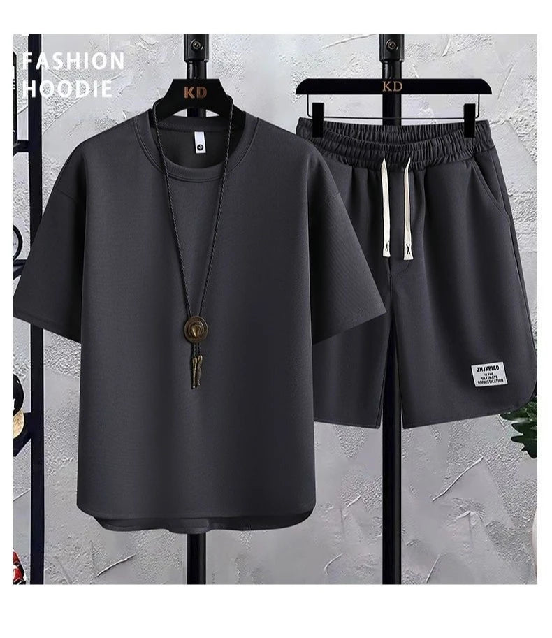 M&T Wear - Men's New Summer Suit 2025 Korean Casual T-shirt + Shorts Suit Men's Tracksuit Solid Color Tracksuit Loose Suit Two-piece Set