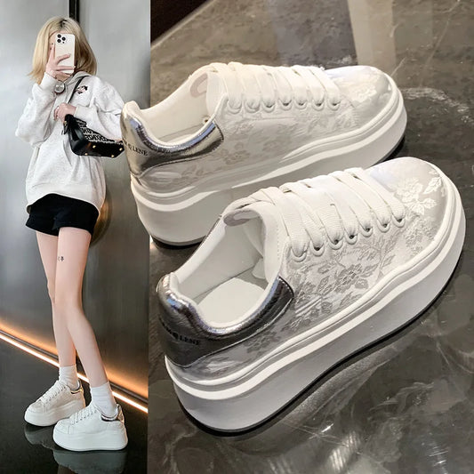 M&T Wear - Women Shoe Spring Autumn Casual Flats Female Thick Sole Breathable White Vulcanized Shoes