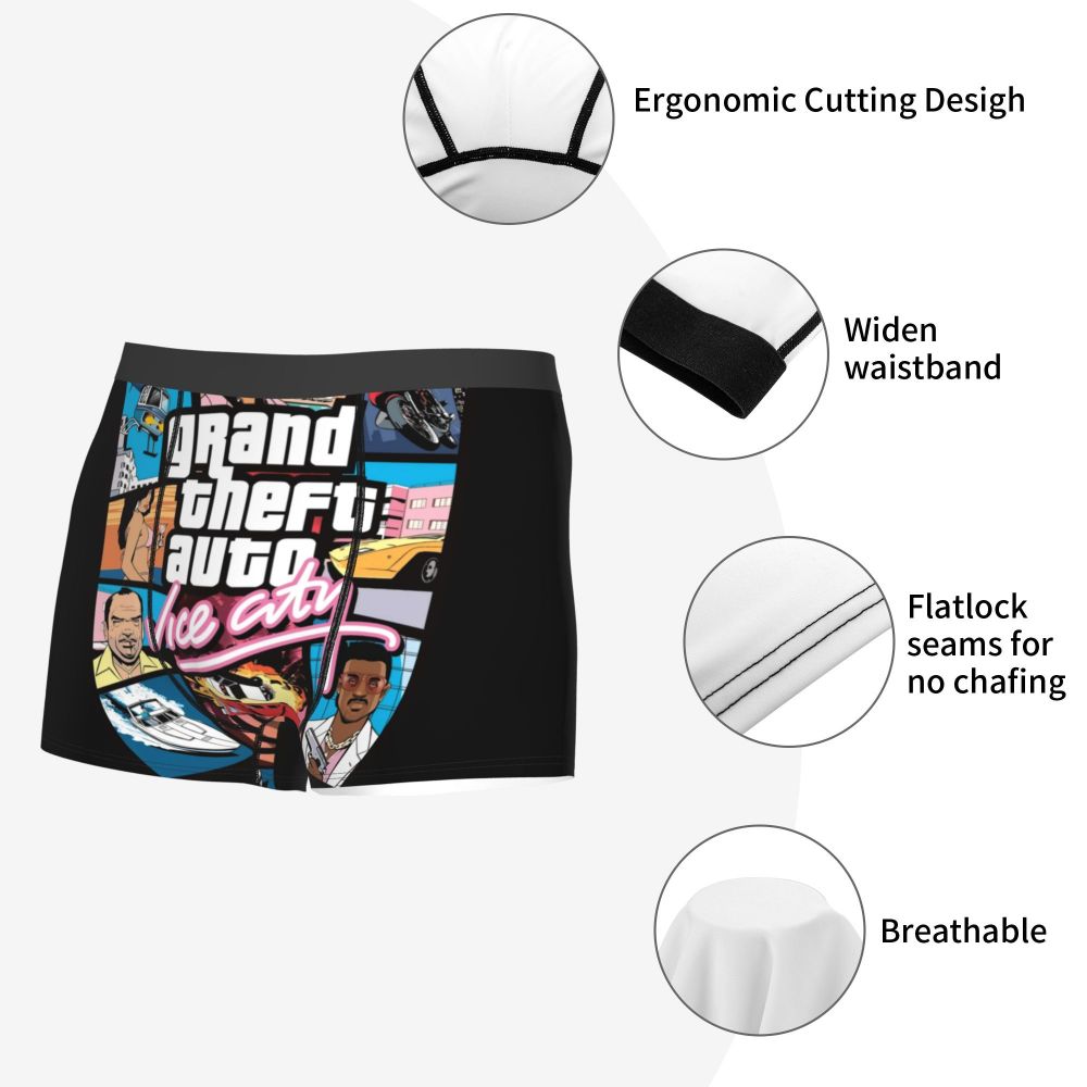 M&T Wear - Custom Grand Theft Auto Adventure Game Underwear Men Breathable GTA Boxer Briefs Shorts Panties Soft Underpants For Homme