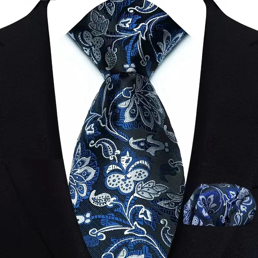 M&T Wear - Luxury Navy Solid 8cm NeckTie & Pocket Square Set