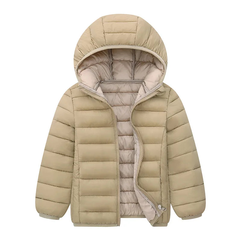 M&T Wear - Kids Down Jackets For 3-14 Years Autumn Winter Boys Girls Warm Solid Down Coats Teens Hooded Zipper Outerwear Children Clothing