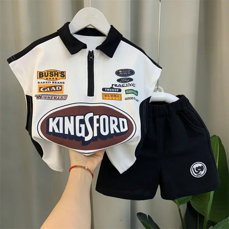 M&T Wear - Korean Children's Clothes 2025 Summer Kids Clothes Boys Outfits Baby Thin Short Sleeves Stripe Polo Shirt +Shorts Two Pieces Set