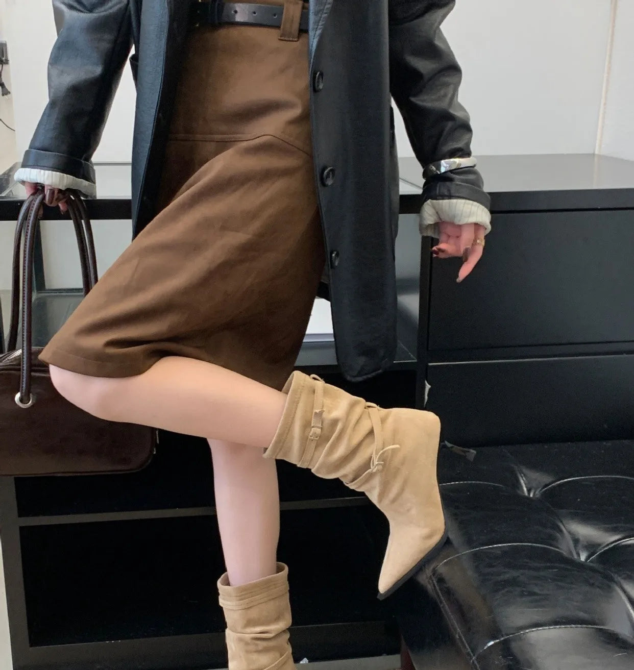 M&T Wear -  Sexy Pointed Toe Women Boots Autumn High Heels Shoes Luxury Chelsea Boots Party Stiletto Pumps New Plus Size 40 Mujer Botas