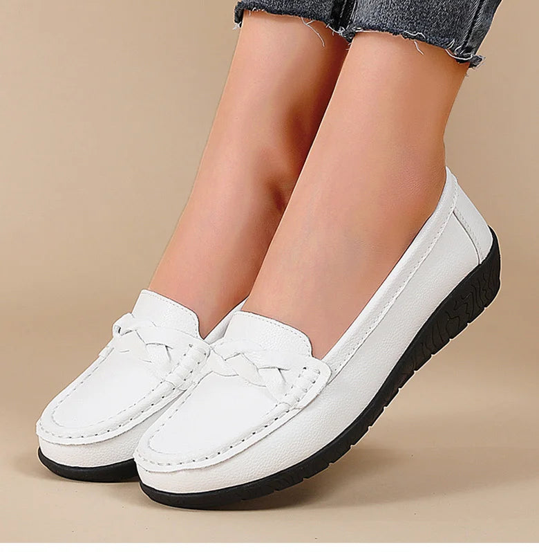 M&T Wear- New Soft Leather Flat Shoes Women's Loafers Flats Casual Shoes Women Footwear Female White Zapatos De Mujer