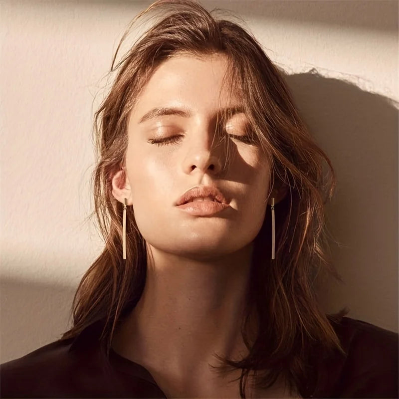 M&T Wear - Minimalist Long Drop Earrings for Women | Retro Straight Bar Design, Elegant Personalized Style