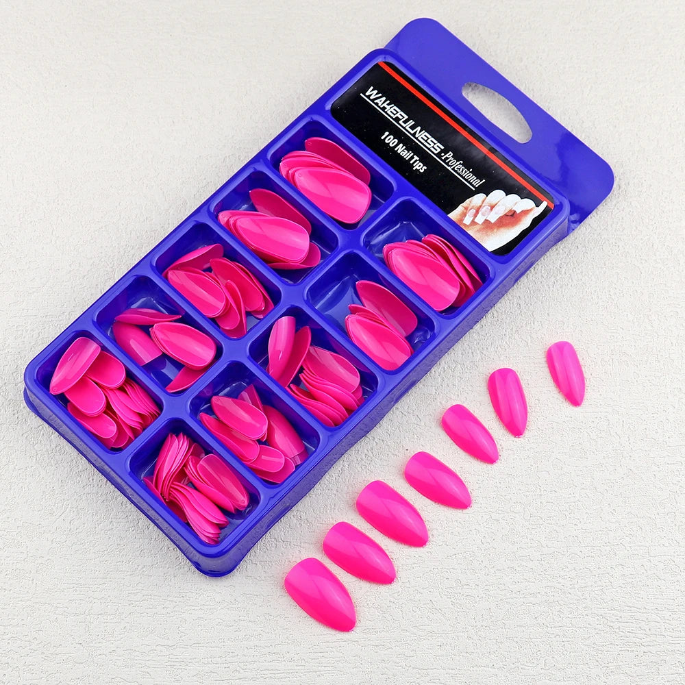 M&T Wear – 100PCS Claw-Shaped Full-Cover False Nails | Glossy White, Red, Orange & Natural