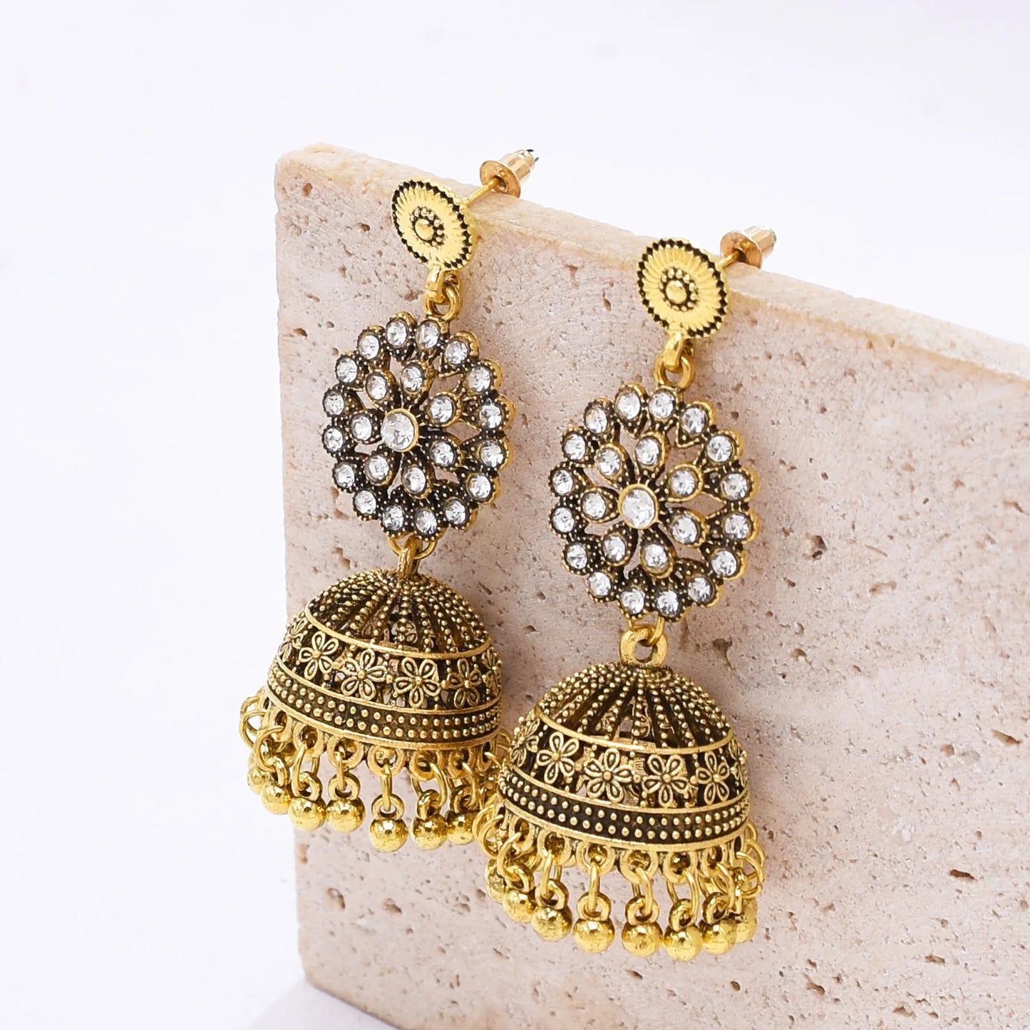 M&T Wear - Traditional Indian Jhumka Earrings for Women | Vintage Peacock Bell Design with Pearl Beads