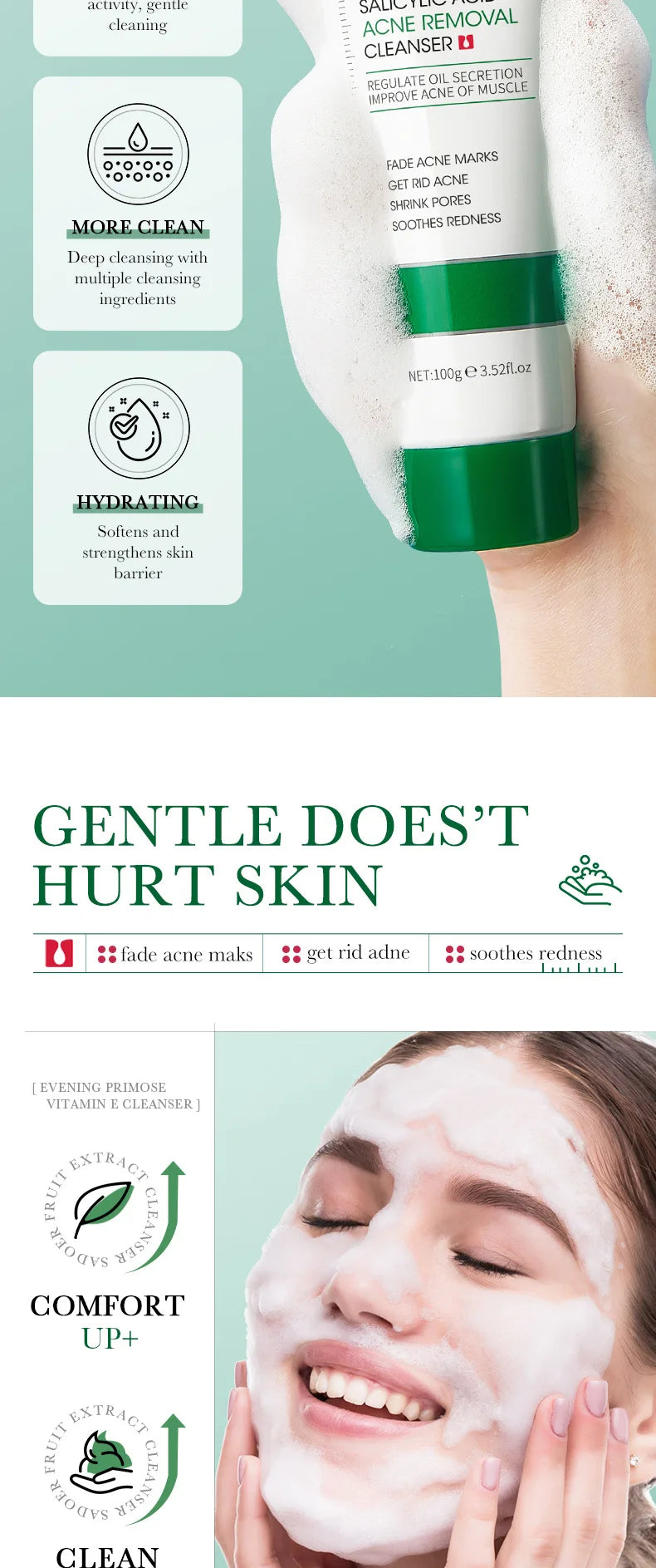 M&T Wear – Salicylic Acid Facial Cleanser 100g for Acne & Oil Control