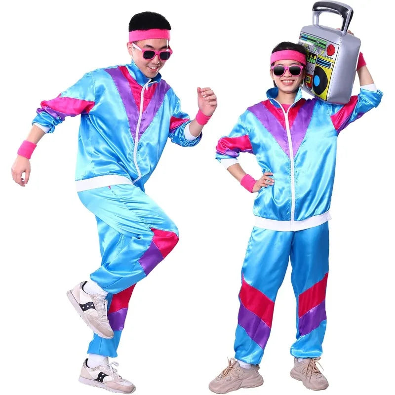 M&T Wear - Tracksuit Costumes for Men 90s Hip Hop Shell Suit Costume Mens 80s Retro Tracksuit Jacket Disco Costume Windbreaker and Pants
