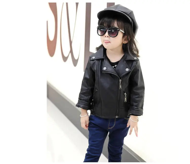 M&T Wear - Girls Boys PU Jackets Kids Baby Leather Jacket Spring Autumn Coat Children Clothes Overcoats 2-10T