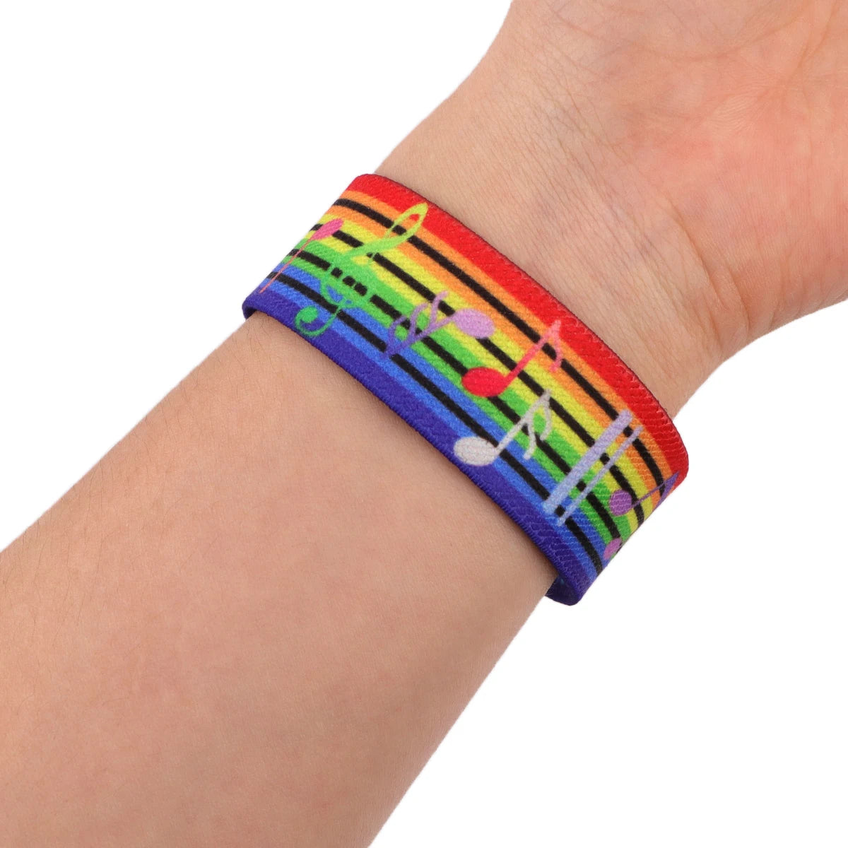 M&T Wear Musical Notes Rainbow Elastic Bracelet – Unisex Sport Wristband