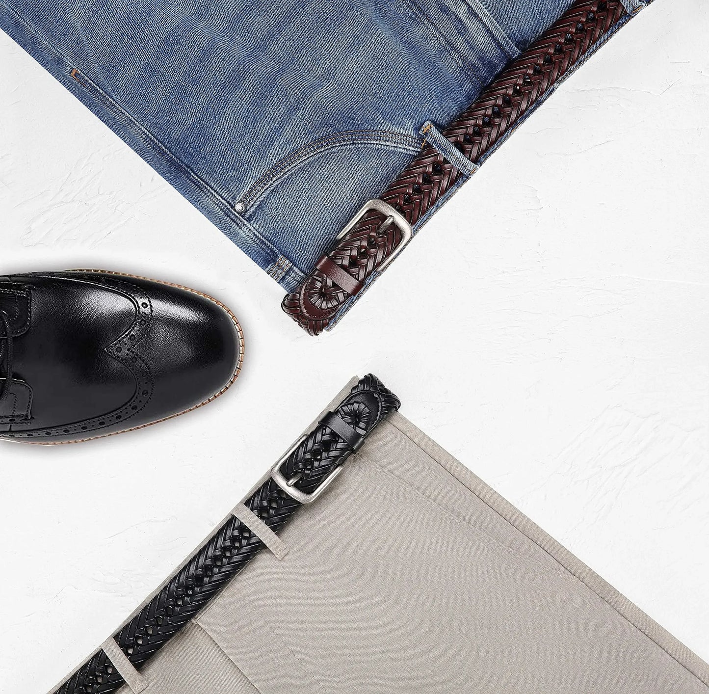 M&T Wear - Braided 100% Genuine Leather Pin/Automatic Belt