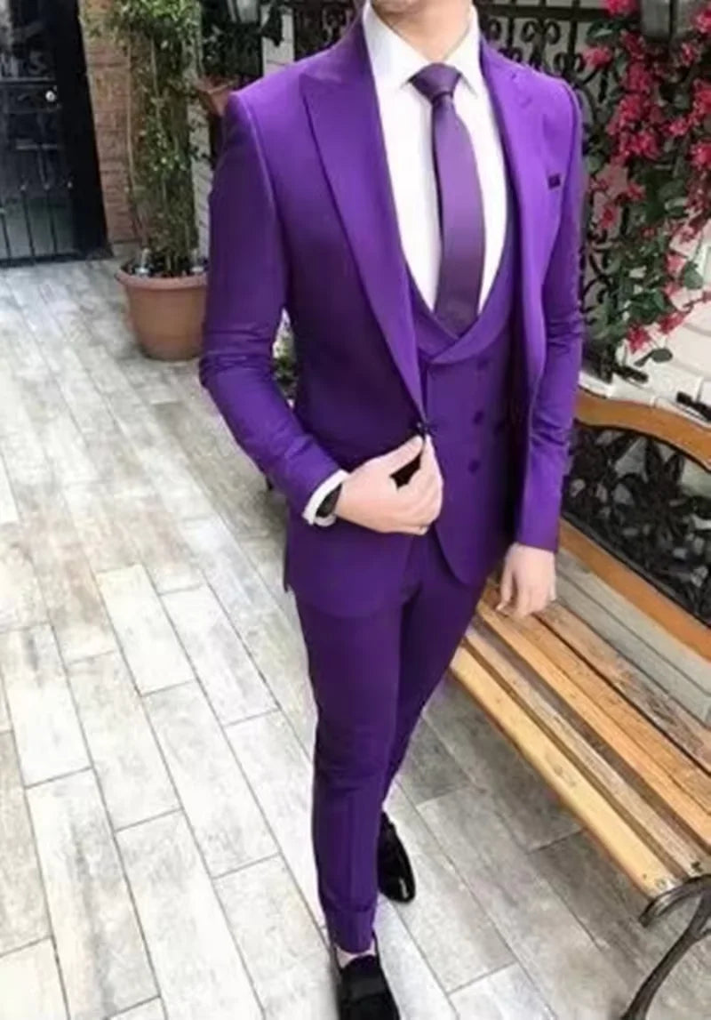 M&T Wear Men’s 3-Piece Solid Suit Set – Peak Lapel Single-Breasted Formal Ensemble