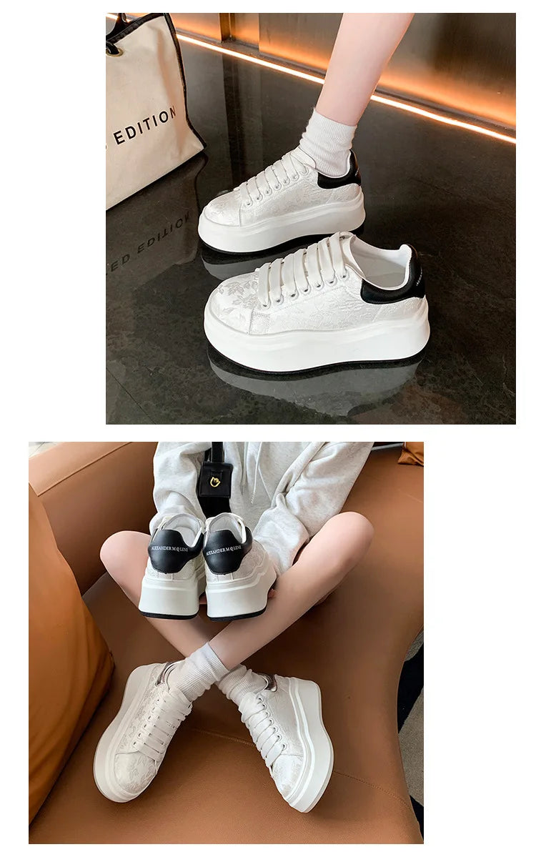 M&T Wear - Women Shoe Spring Autumn Casual Flats Female Thick Sole Breathable White Vulcanized Shoes