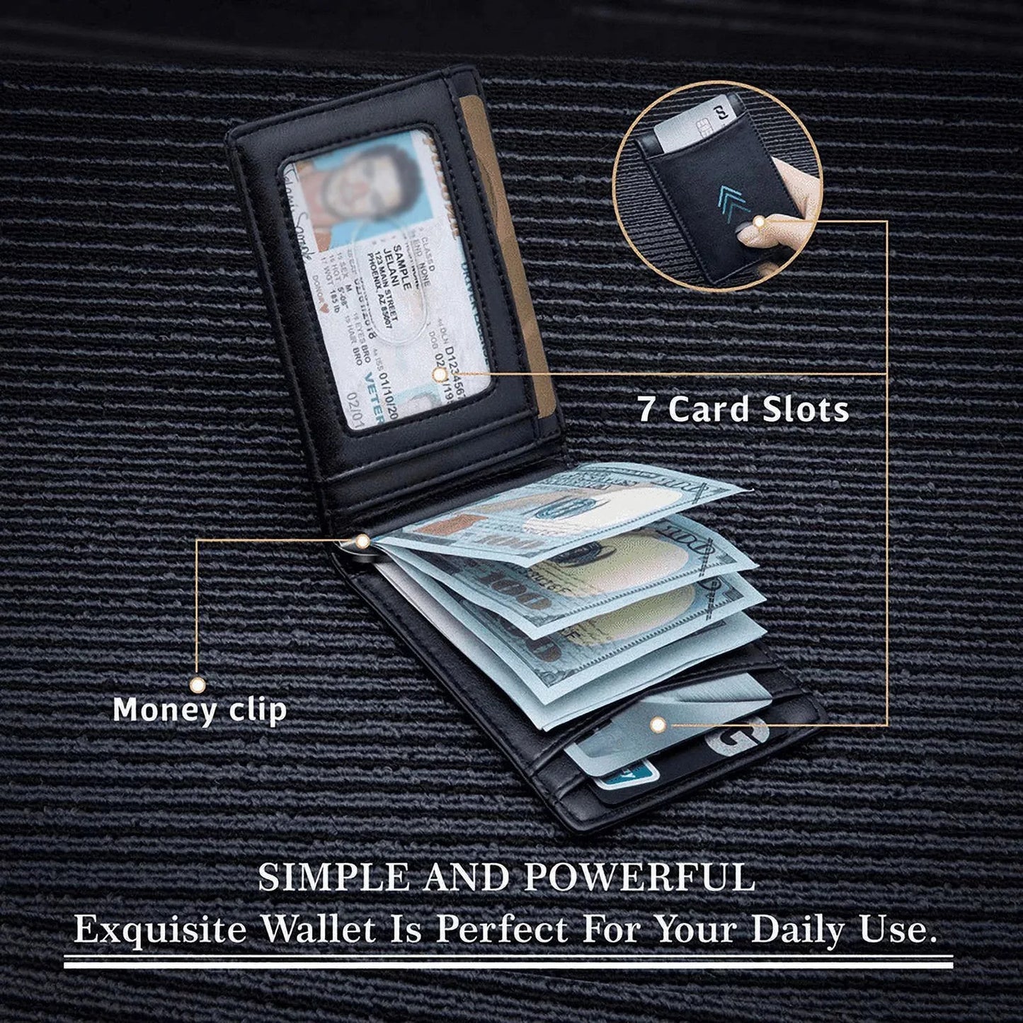 M&T Wear - Slim RFID Leather Money Clip Wallet for Men