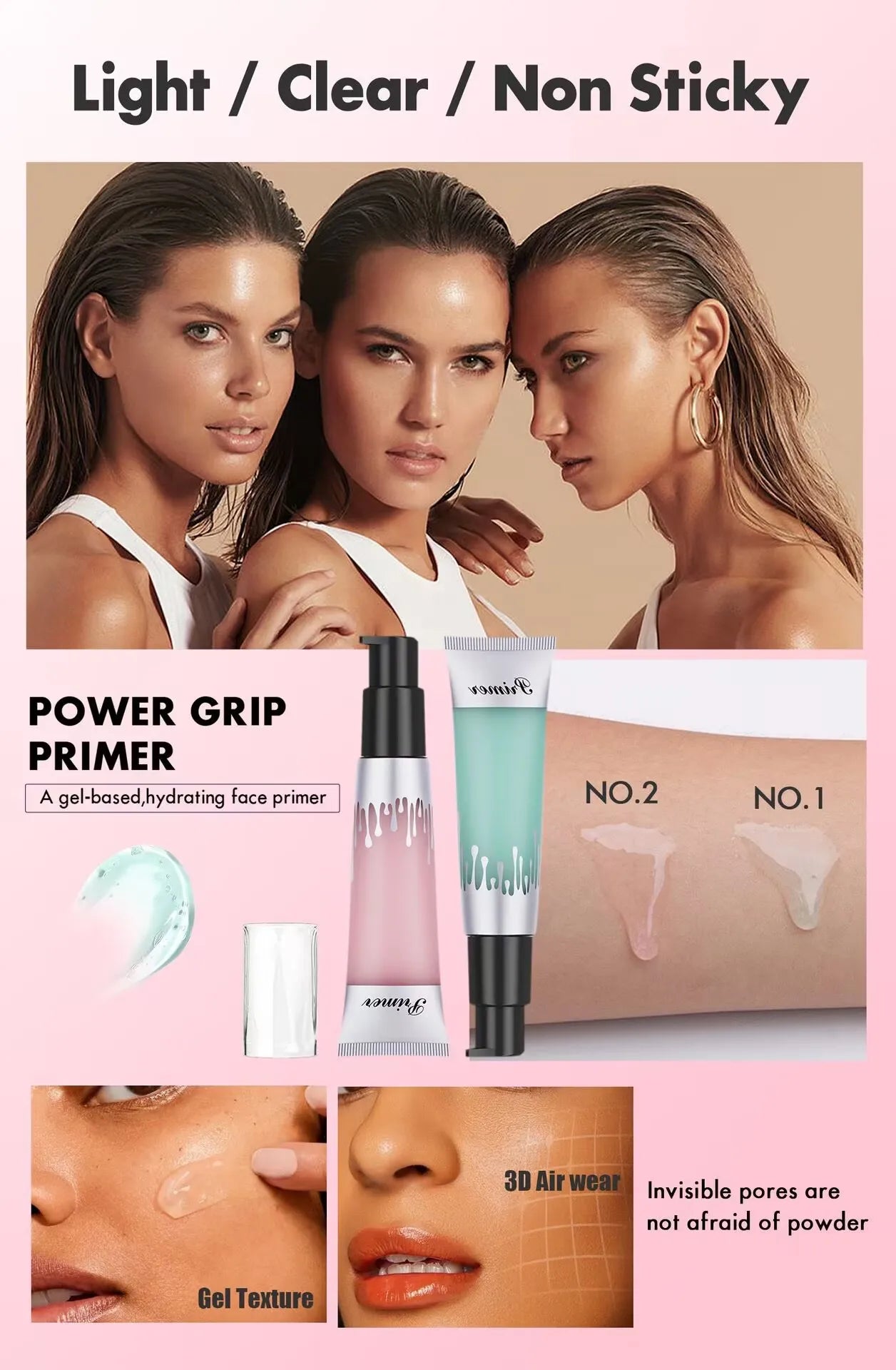 24ml Power Grip Primer Gel Based Hydrating Face Primer For Smoothing Skin Gripping Makeup Invisible Pore Colorless Primes