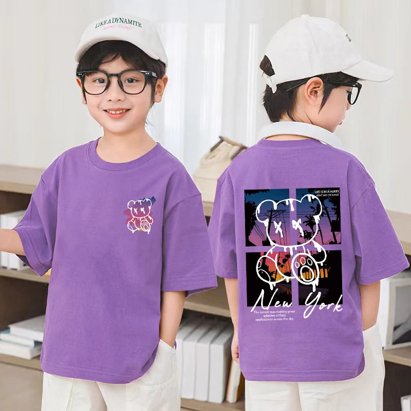 M&T Wear - Korean Children's Clothes 2025 Summer Tops Art New York City Graphic T Shirts Cotton Baby Boys Short Sleeves Shirt Kids Clothes