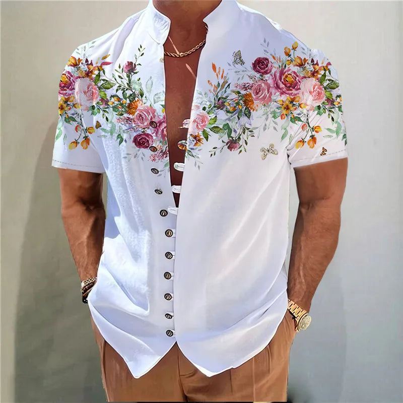M&T Wear - Men Shirts New Print Button Shirt Fashion Stand Collar Loose Fitting Men's Shirts Casual Streetwear Comfortable