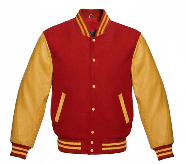 M&T Wear - Wool & Leather Varsity Jacket (Red/Gold) [5-Year Leather Guarantee]