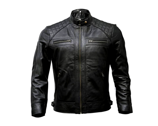 M&T Wear - Premium Quilted Racer Leather Jacket (5-Years Cash Back Leather Guarantee)