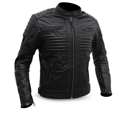 M&T Wear - Aggressive Padded Biker Leather Jacket (5-Years Cash Back Leather Guarantee)