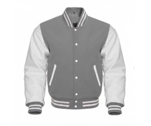 M&T Wear - Wool & Leather Varsity Jacket (Grey/White) [5-Year Leather Guarantee]