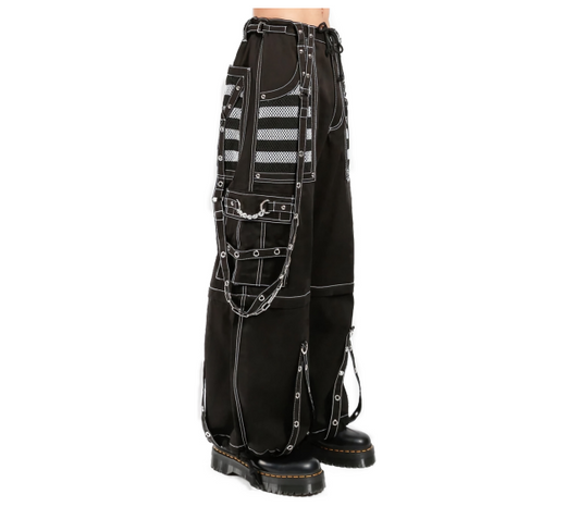 M&T Wear - Mesh Panel & Chain Gothic Baggy Pants (Black & White)