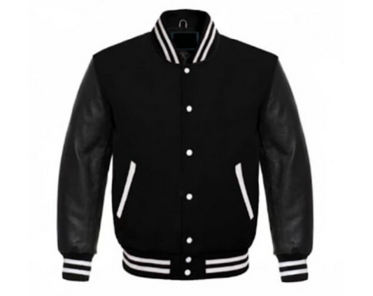 M&T Wear - All-Black Wool & Leather Varsity Jacket [5-Year Leather Guarantee]