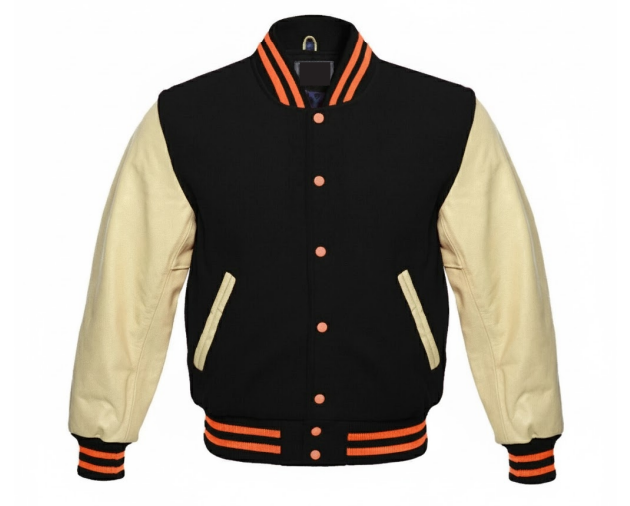M&T Wear - Wool & Leather Varsity Jacket (Black/Cream) [5-Year Leather Guarantee]