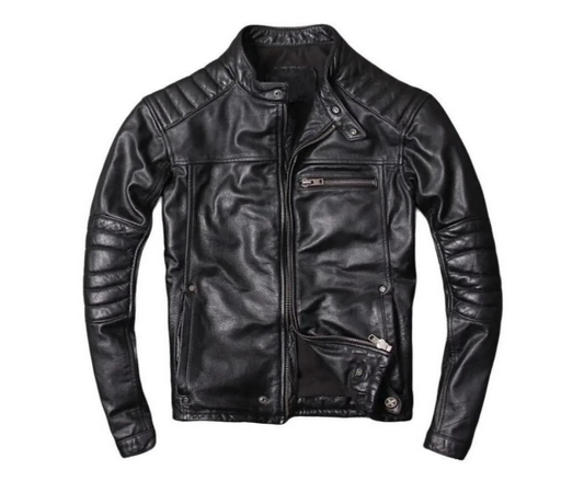 M&T Wear - Sleek Padded Shoulder & Sleeve Racer Jacket(5-Years Cash Back Leather Guarantee)