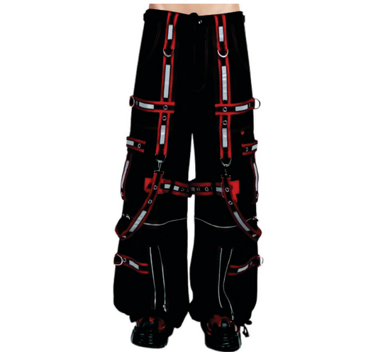M&T Wear - Red Strap Reflective Gothic Cargo Pants (100% Cotton)