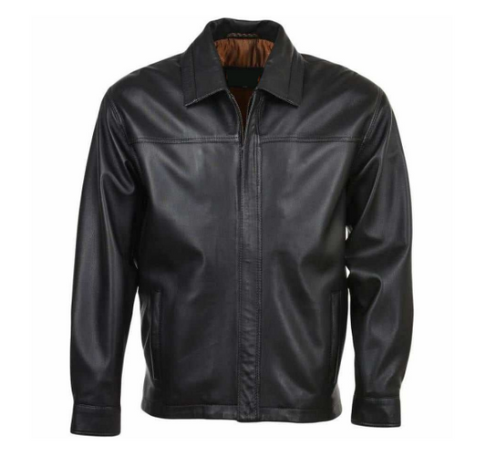 M&T Wear - Minimalist Shirt Collar Black Leather Jacket (5-Years Cash Back Leather Guarantee)
