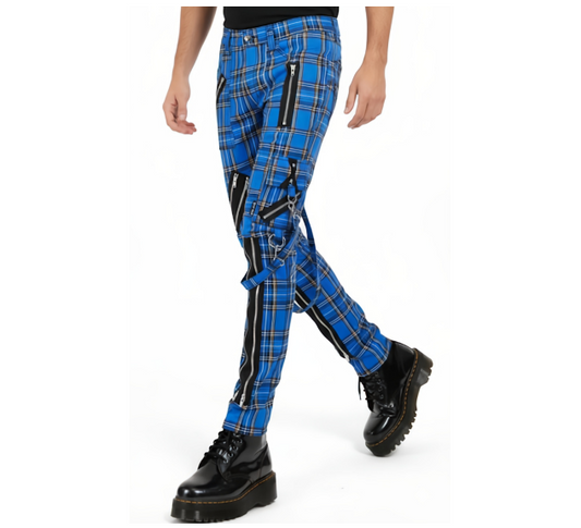 M&T Wear - Blue Plaid Zip and Strap Gothic Pants