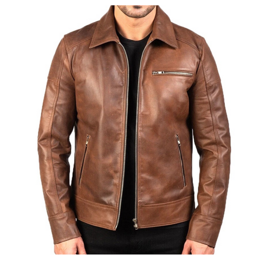 M&T Wear - Vintage Distressed Brown Leather Field Jacket (5-Years Cash Back Leather Guarantee)