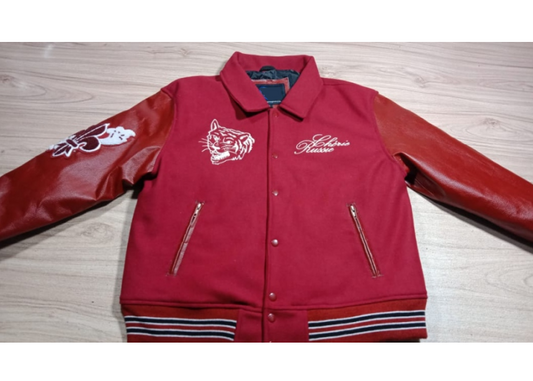 M&T Wear - Custom Embroidered Wool & Leather Varsity Jacket (Red) [5-Year Leather Guarantee]