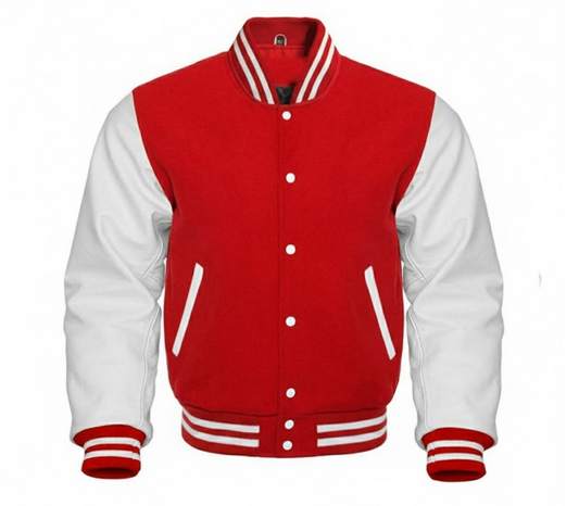 M&T Wear - Wool & Leather Varsity Jacket (Red/White) [5-Year Leather Guarantee]