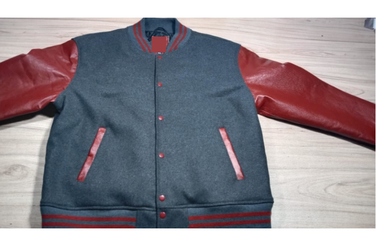 M&T Wear - Wool & Leather Varsity Jacket (Grey/Maroon) [5-Year Leather Guarantee]